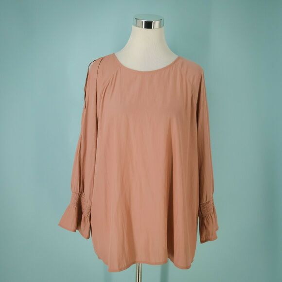 J Jill Size Large L Cold Shoulder Bell Long Sleeve Pullover Pink Rose Top - Picture 1 of 5